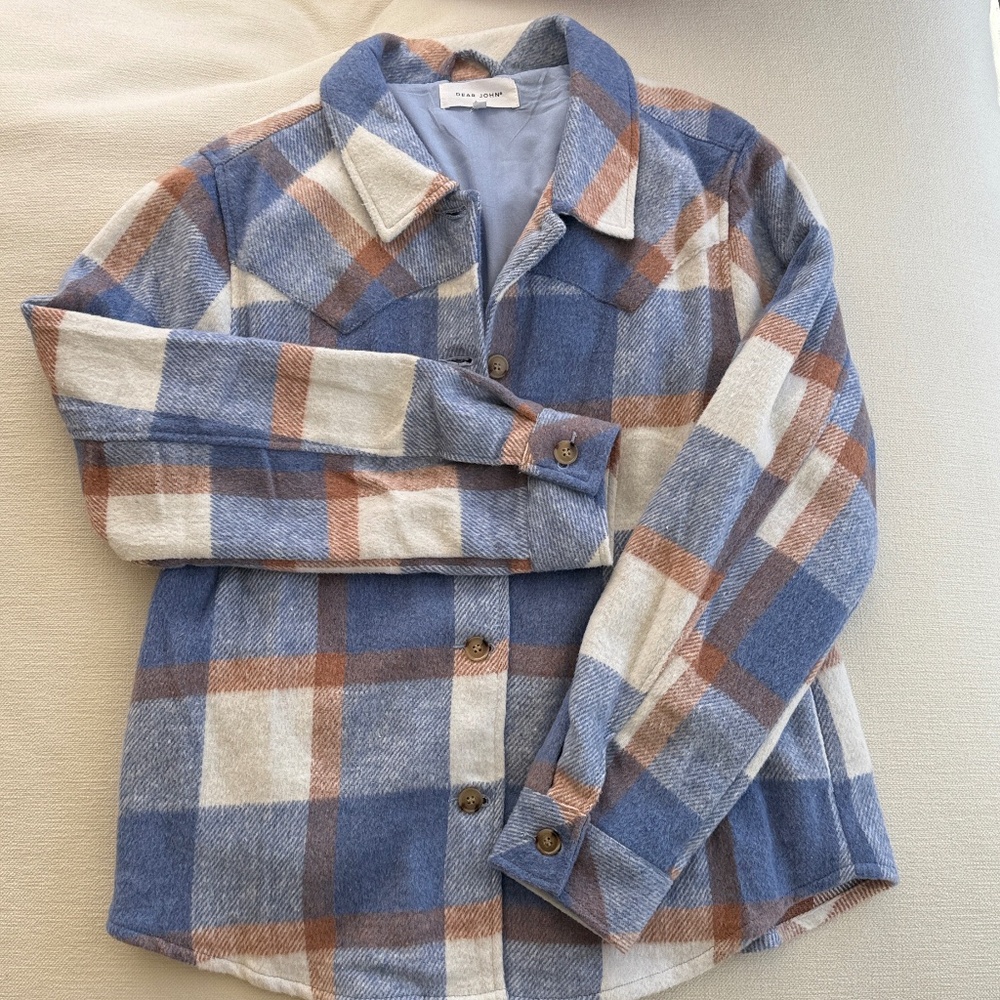 Dear John Blue Cream and Tan Plaid Shacket